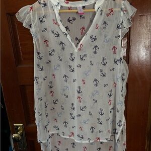 No Boundaries White Flutter Sleeve Blouse with Mandarin Collar